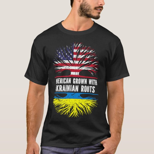T-shirt Amérique grandit avec des racines USA Drapeau Ukra (Devant)