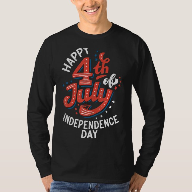 T-shirt Amérique Joyeux 4 Juillet De L'Indépendance Long S (Devant)