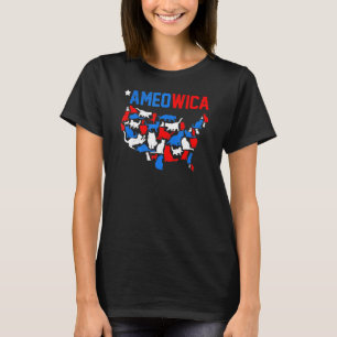 T-shirt Amérique Rouge Blanc Bleu Chats En Amérique Carte 