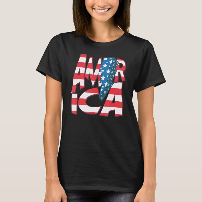 T-shirt Amérique Rouge Bleu Blanc Usa Drapeau Puissance Pa (Devant)