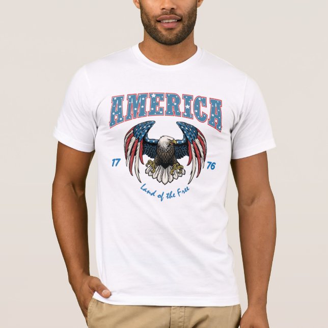 T-shirt Amérique terre des Libres, 4 juillet 1776 Aigle (Devant)