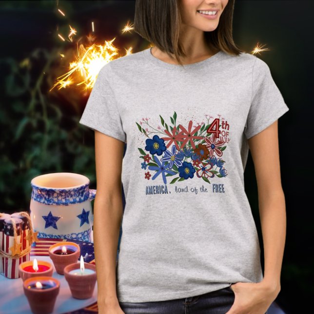 T-shirt Amérique Terre du patriotique floral libre (America Land of the Free Floral Patriotic T-Shirt)