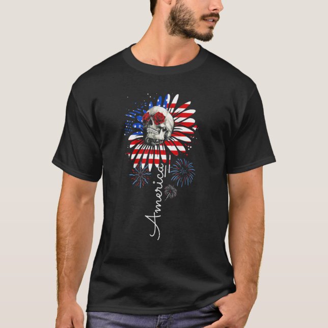 T-shirt Amérique Tournesol Tournesol Firework Drapeau amér (Devant)