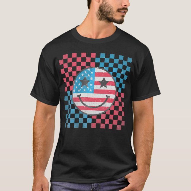 T-shirt Amérique Vibes Happy Face Smile Drapeau Américain  (Devant)