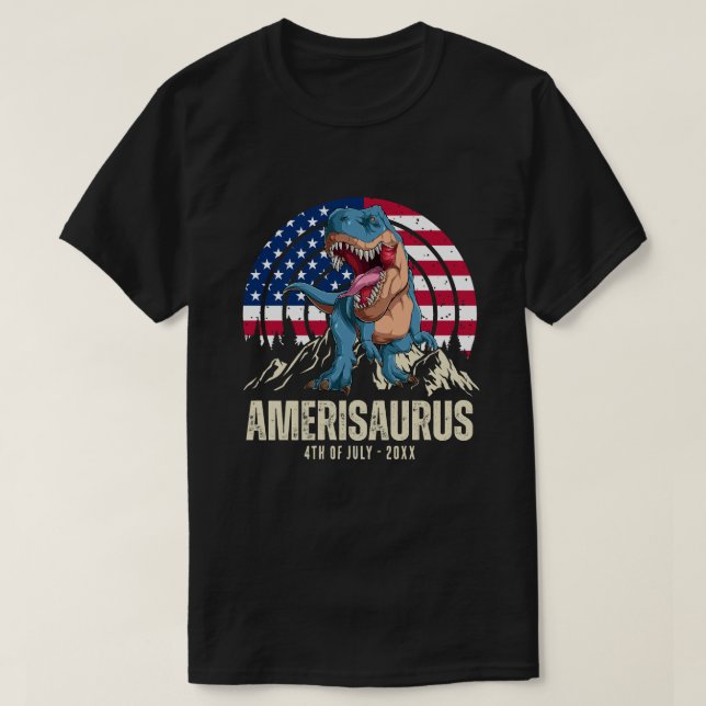 T-shirt Amerisaurus 4 juillet Drapeau Américain Patriotiqu (Design devant)