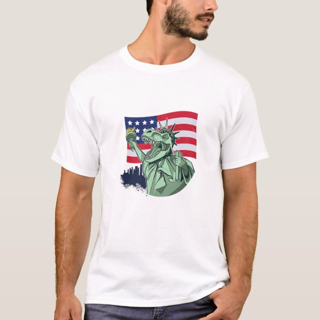 T-shirt Amerisaurus Dinosaur T Rex Statue De Liberty Ameri (Devant)