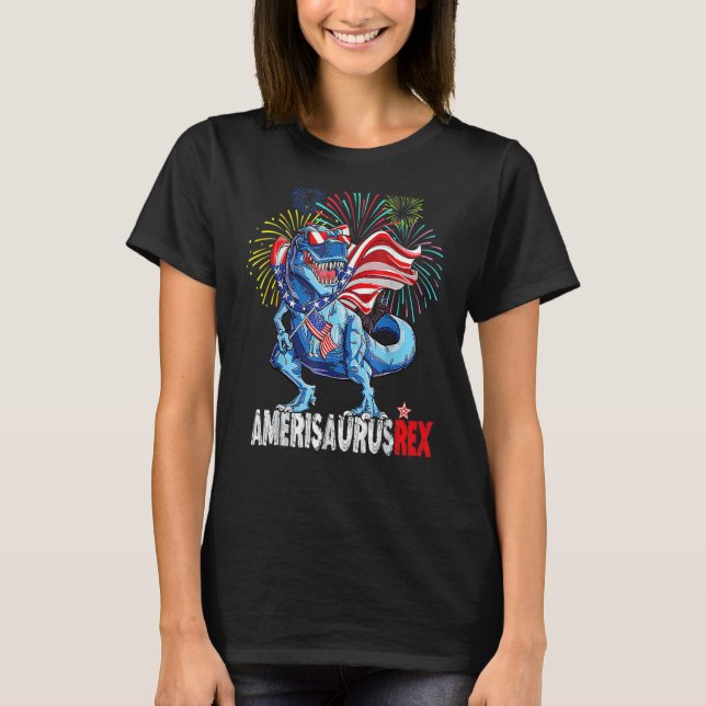 T-shirt Amerisaurus Rex Avec Fireworks 4 juillet Enfants B (Devant)
