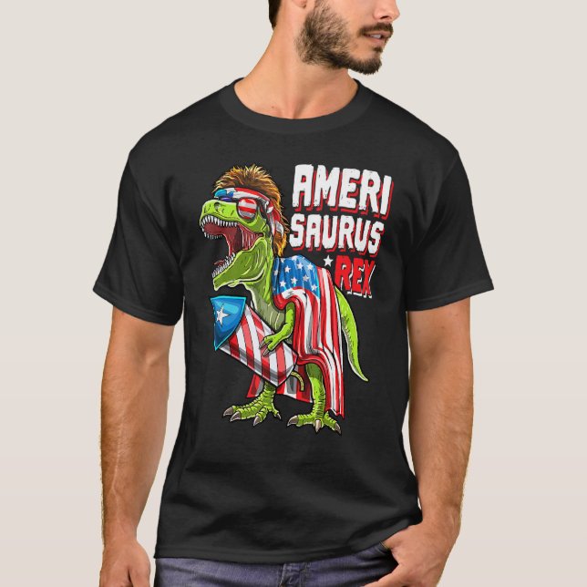 T-shirt Amerisaurus Rex Dinosaur 4 juillet Feu Amer (Devant)