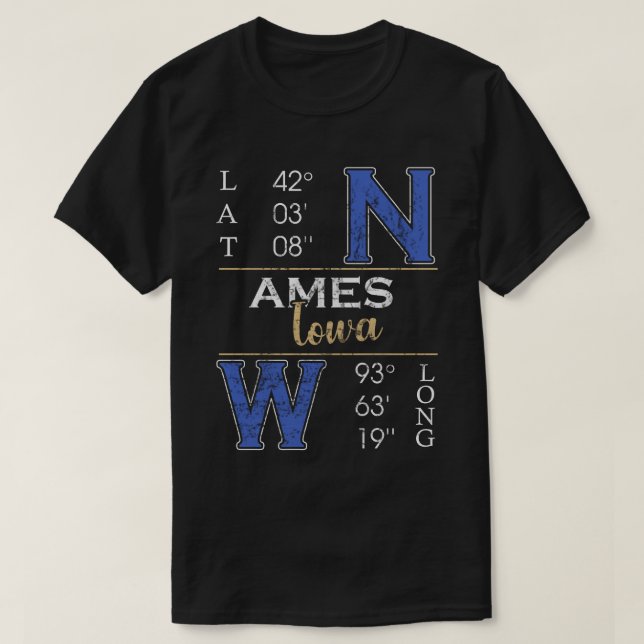 T-shirt Ames iowa Latitude et Longitude (Design devant)