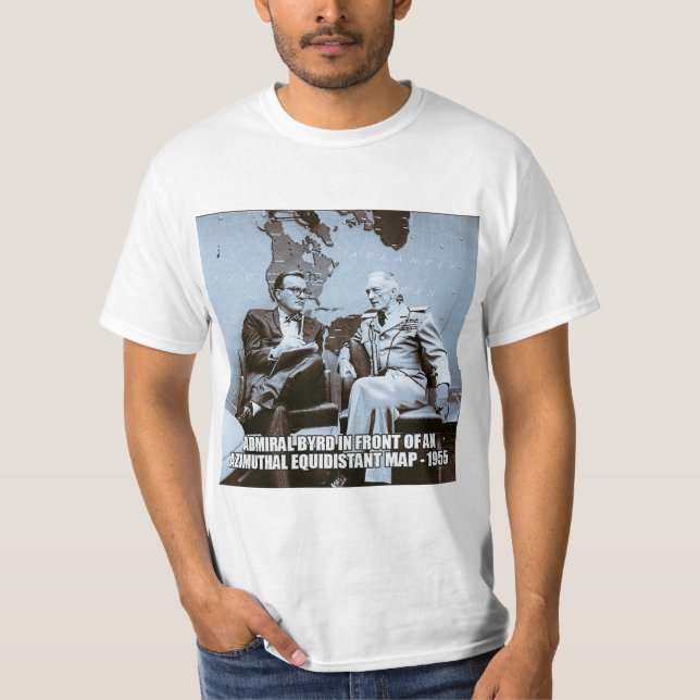 T-shirt Amiral Byrd devant la carte plate de la terre (Devant)