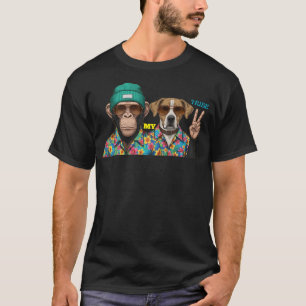 T-shirt Amis Animaux Drôles Singe Chien Cool