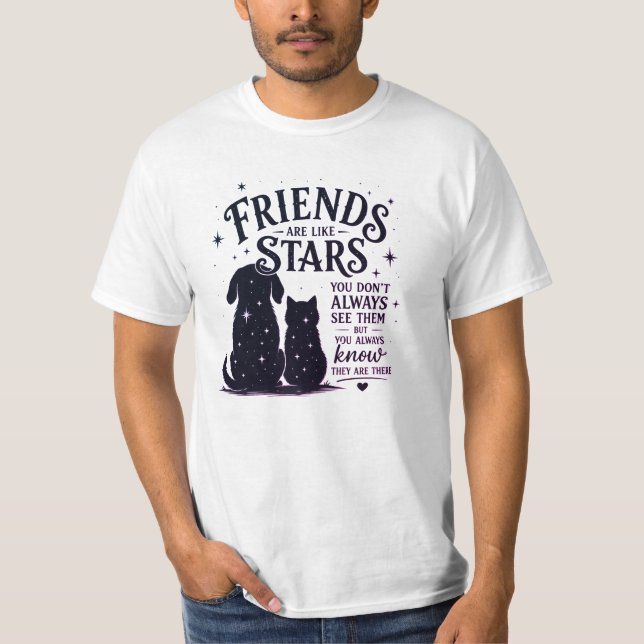 T-shirt Amis comme des étoiles Chat et chien Inspirationne (Devant)