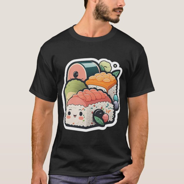 T-shirt Amis de roulés de sushi Kawaii (Devant)