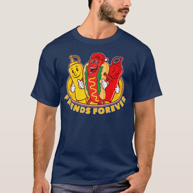 T-shirt Amis pour toujours Hot Dog Ketchup Mustard Funny (Devant)