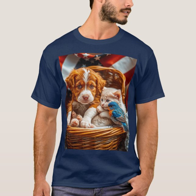 T-shirt Amis rouges, blancs et bleus (Devant)