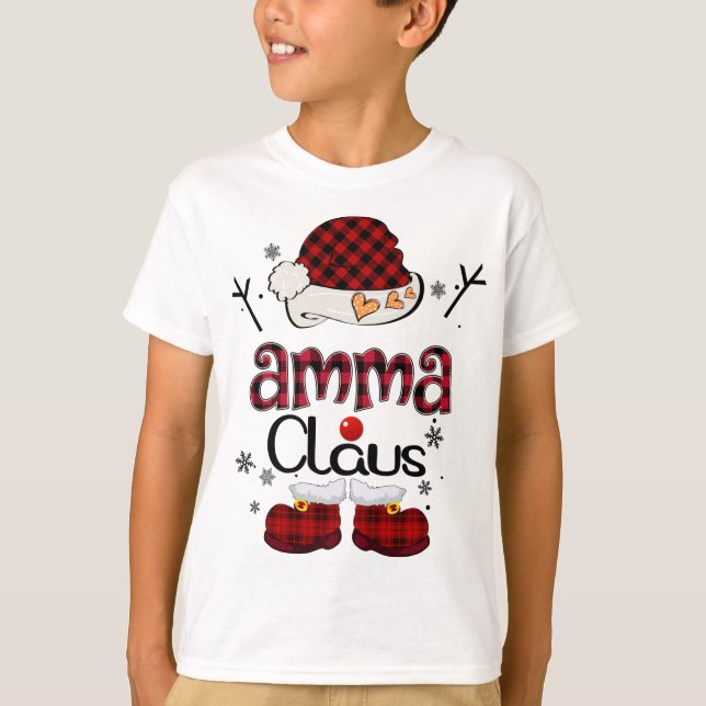 T-shirt Amma Claus Red Plaid - Grand-mère Cadeau (Devant)