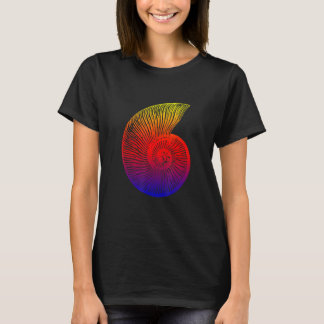 T-shirt Ammonite Rouge Bleu Jaune Conception Fossile