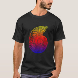 T-shirt Ammonite Rouge Bleu Jaune Conception Fossile