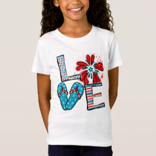 T-Shirt Amour 4 juillet Feu d'artifice et tongs