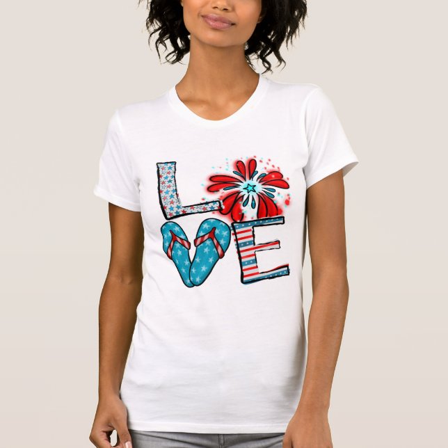 T-shirt Amour 4 juillet Feu d'artifice et tongs (Devant)