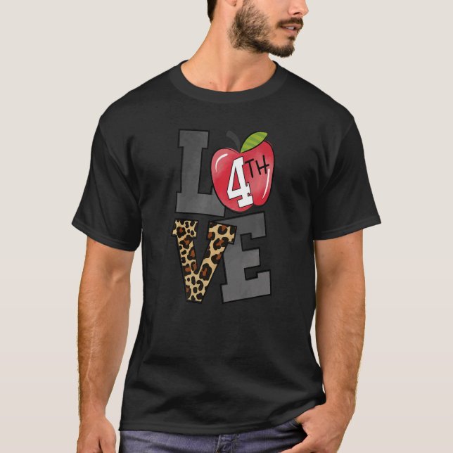 T-shirt Amour 4e année Apple Leopard Premier jour de l'éco (Devant)