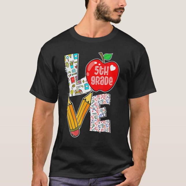 T-shirt Amour 5e année Pomme Retour à l'école Enseignant (Devant)