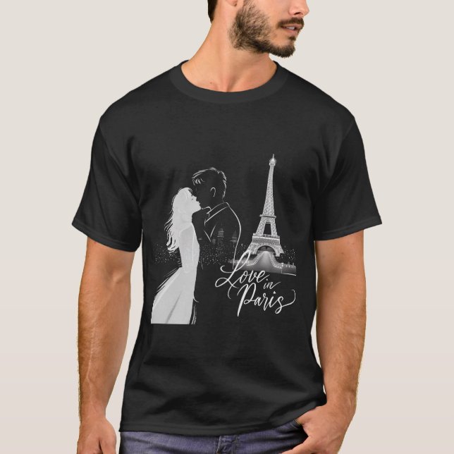 T-shirt Amour à Paris : Un baiser intemporel sous la Eiffe (Devant)