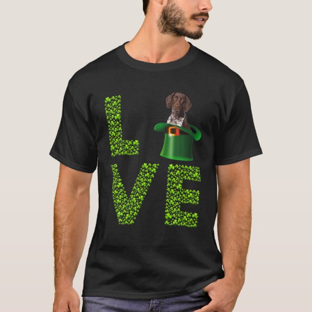 T-shirt Amour Allemand Pointeur à cheveux courts Shamrock  (Devant)