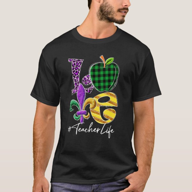 T-shirt Amour amusant enseignant Leopard Mardi Gras Carniv (Devant)