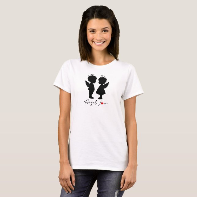 T-shirt Amour Ange – Conception de Couple Ange Mignon (Devant entier)
