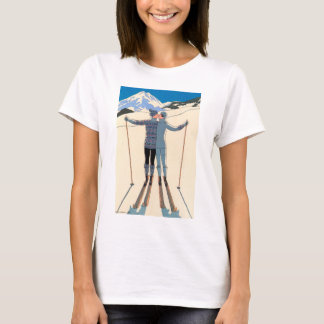 T-shirt Amour Art Déco Vintage Baiser Romantique sur Skis