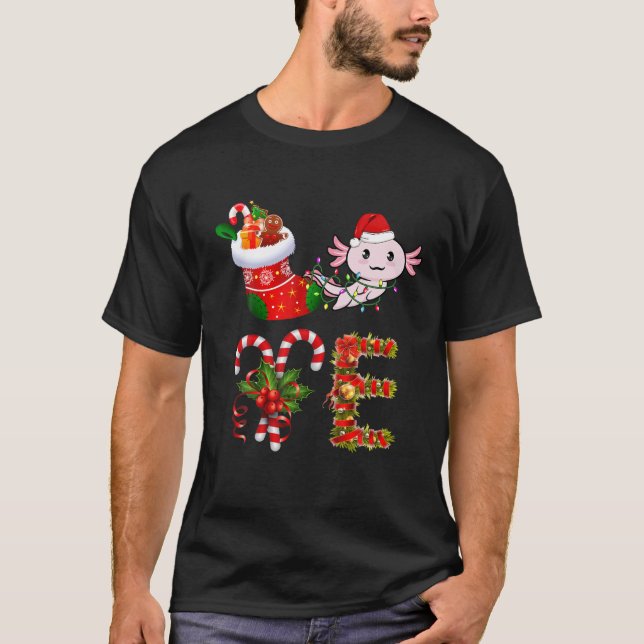 T-shirt Amour Axolotl lumières de Noël Led Funny Santa Hat (Devant)