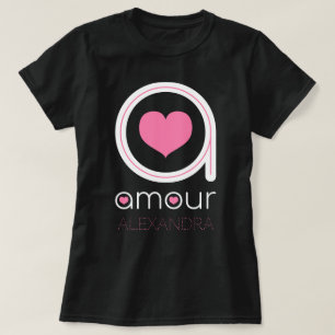 T-shirt Amour blanc, Coeur rose, Nom Customisé
