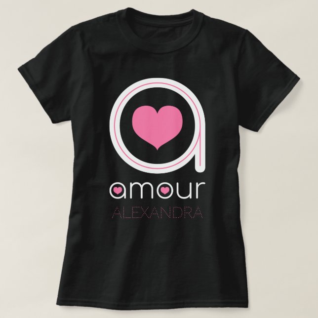 T-shirt Amour blanc, Coeur rose, Nom Customisé (Design devant)
