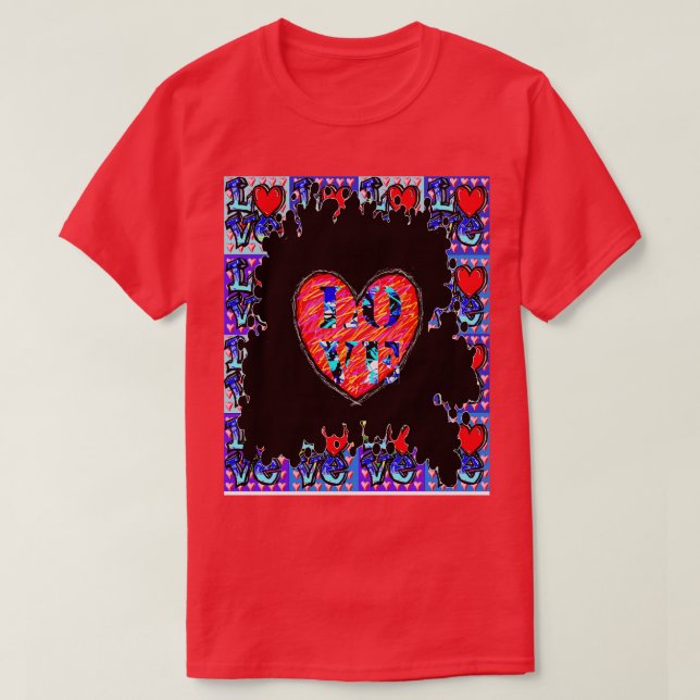 T-shirt Amour bleu coeur rouge (Design devant)