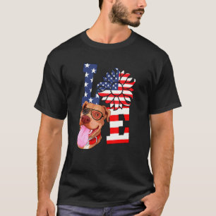 T-shirt Amour Branché Pitbull Tournesol Drapeau Usa Rouge 