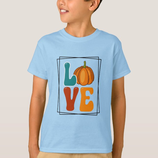 T-shirt Amour, Citrouille Automne Garçon (Devant)