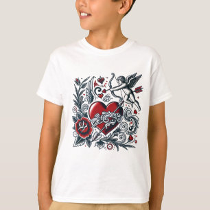 T-shirt Amour classique de tatouage : Coeur & Cupidon T-Sh