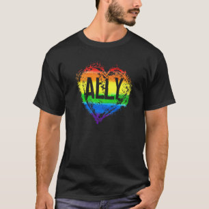 T-shirt Amour Coeur arc-en-ciel Ally Lgbtq Lgbt Lesbian Ga