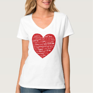 T-shirt Amour Coeur Mot Cloud, Blanc sur Rouge Profond