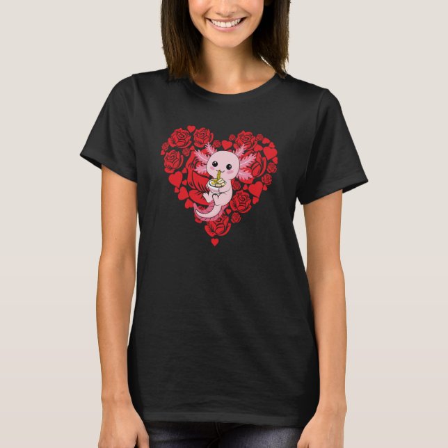 T-shirt Amour Coeur Saint Valentin Roses Axolotl Garçons E (Devant)