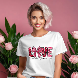T-shirt Amour Comme Jésus Coquette Esthétique Rose Blanc