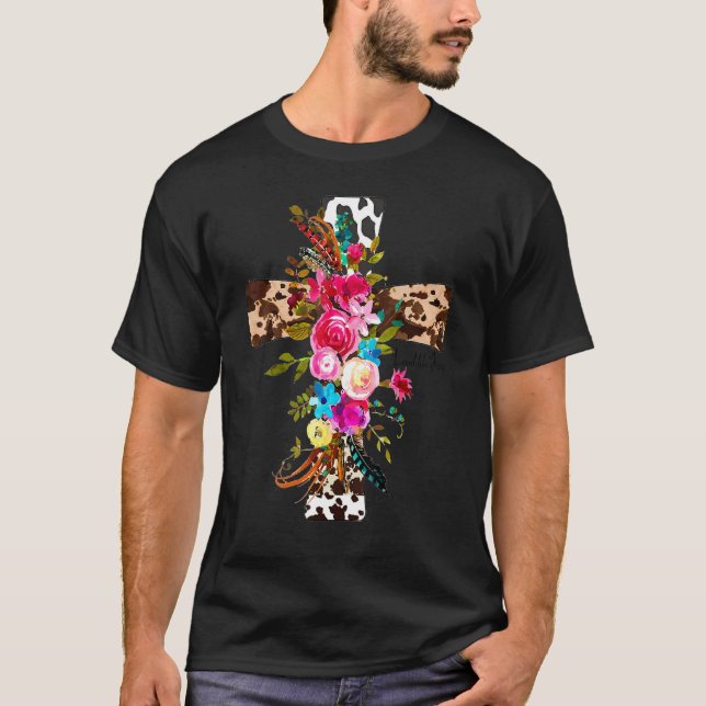 T-shirt Amour Comme Jésus Léopard Croix Florale Christian  (Devant)
