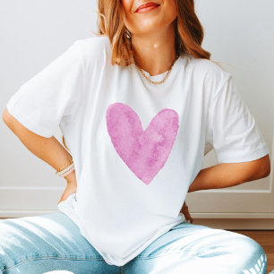 T-shirt Amour cool Minimaliste Aquarelle rose Coeur tendan