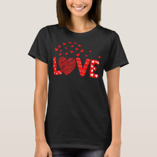 T-shirt Amour cursif Coeur rouge Saint Valentin Femmes Fil
