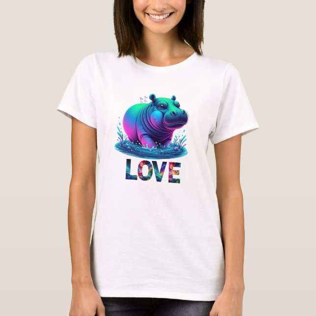 T-shirt Amour de hippopotame néon cool (Devant)