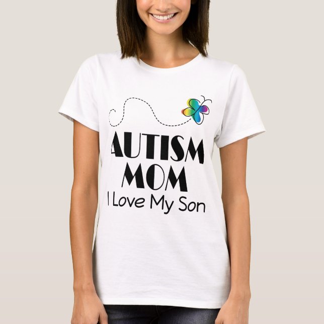 T-shirt Amour de la maman I d'autisme mon fils (Devant)