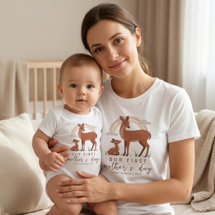 T-shirt Amour de maman bébé cerf de forêt Art pour la prem