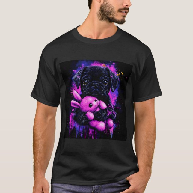T-shirt Amour de peluche Carlin noir (Devant)