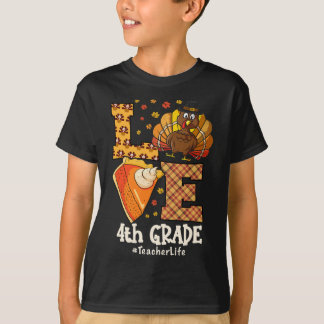 T-shirt Amour de Thanksgiving Professeur de 4e année Dindo